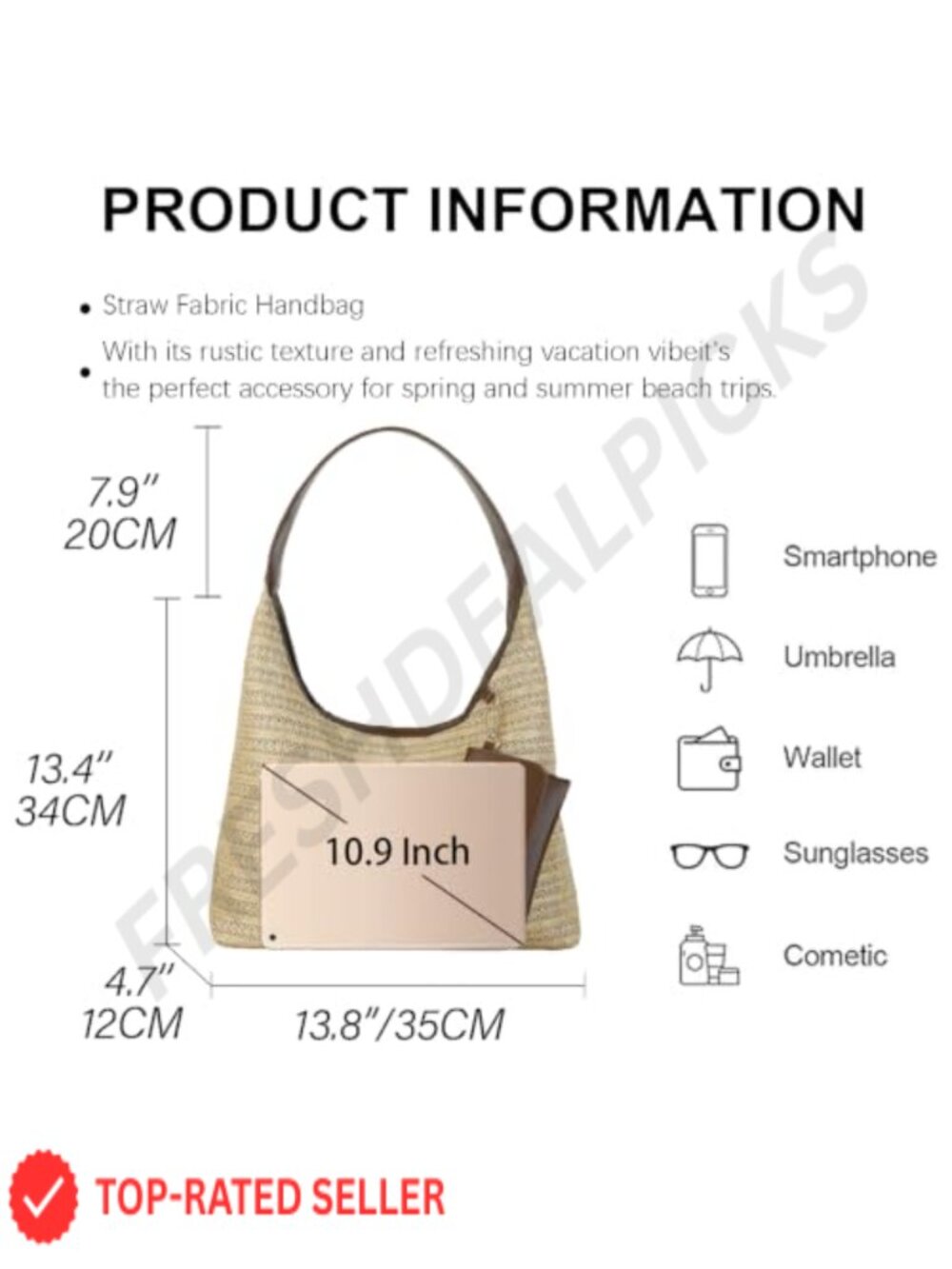Large Straw Hobo Bag Women Raffia Summer Shoulder Beach Vacation Slouchy Tote - Picture 5 of 6